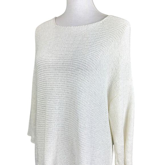 John Mark Ivory White Open Knit Cut Out Hem A-line Tunic Sweater - Picture 5 of 11